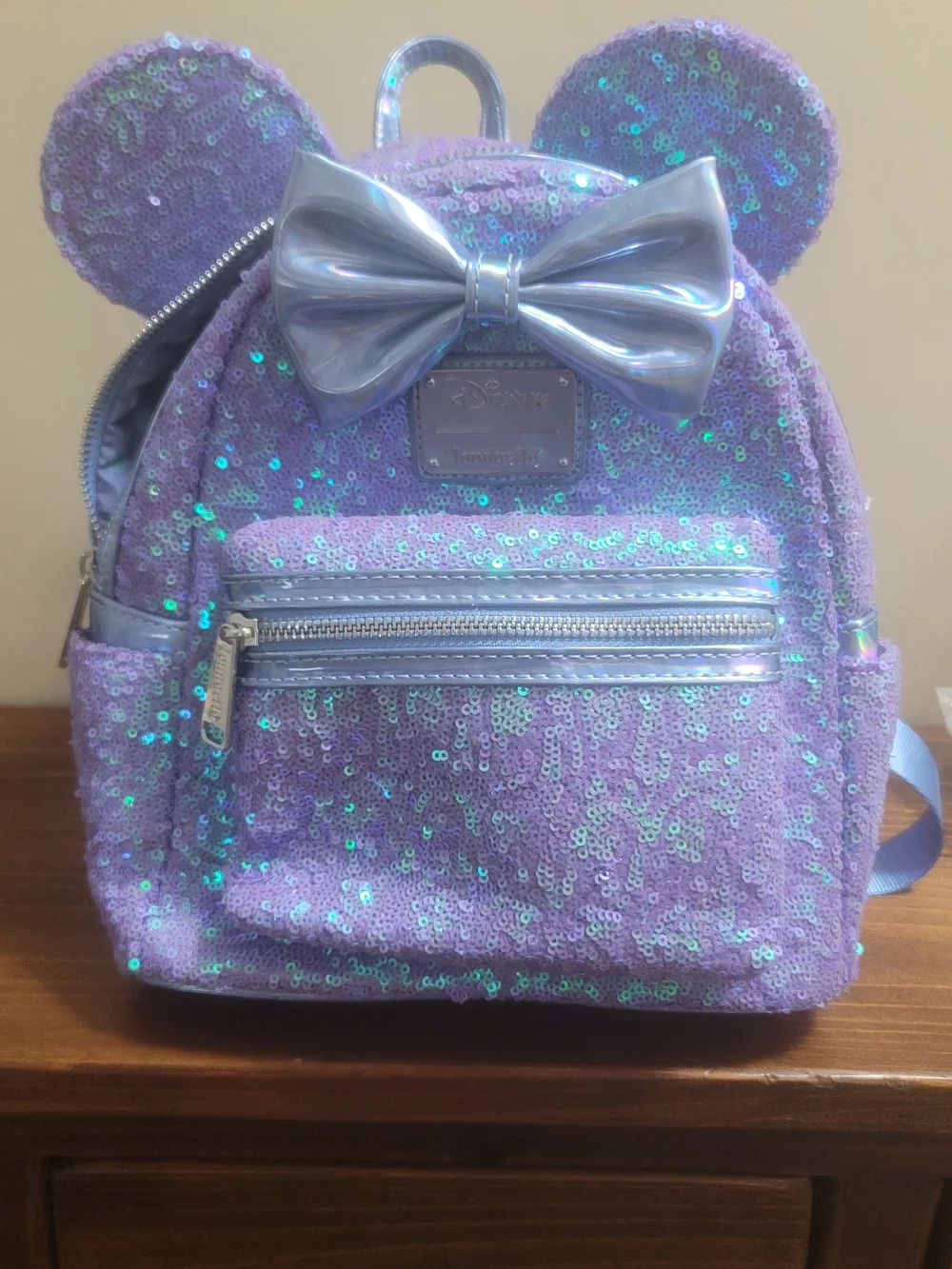 Disney  Purple Sequin Minnie Ear Backpack with Bow